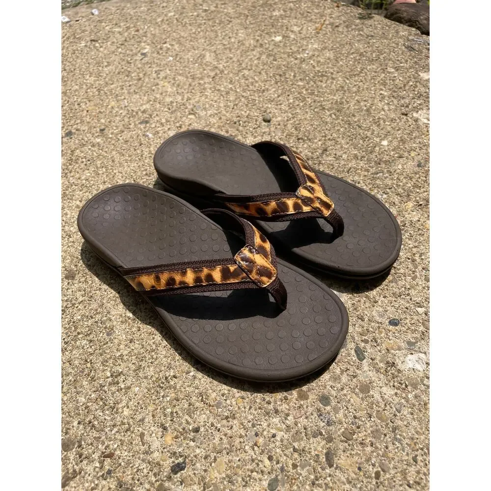 Vionic Tide II Leopard Thong Flip Flops Slip on Sandals Womens Sz 6 Orthotic